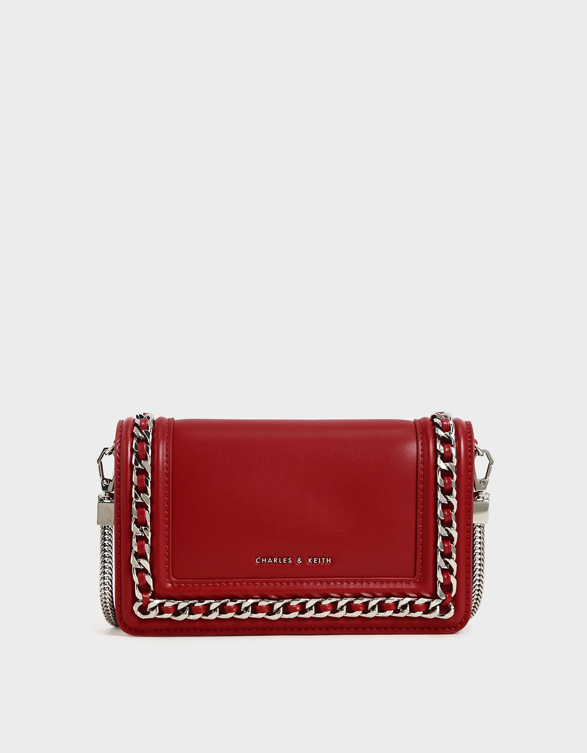 Chain-Trimmed Clutch
 - Red | CHARLES & KEITH (US)