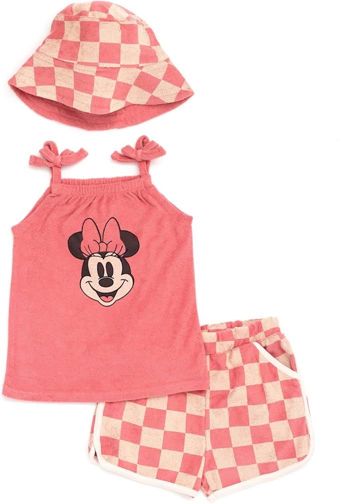 Disney Minnie Mouse Little Mermaid Girls Tank Top Dolphin Active Shorts and Hat 3 Piece Newborn t... | Amazon (US)