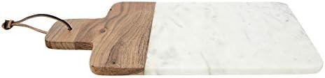 Amazon.com: Bloomingville 15.5" L Rectangle Marble & Mango Wood Cheese Handle & Leather Strap Cut... | Amazon (US)