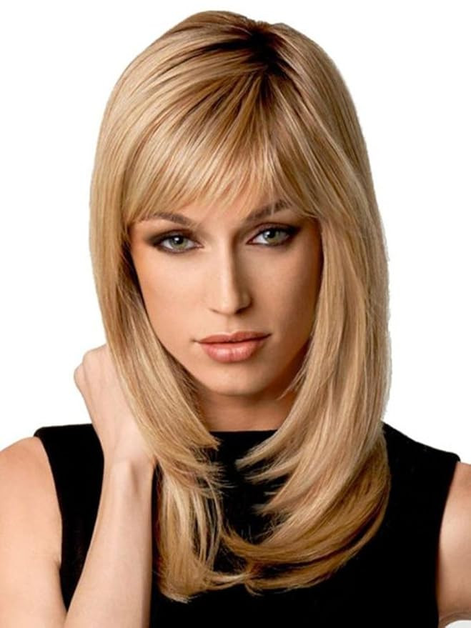Auflaund Natural Ombre Blonde Straight Wigs Long Bob Straight Blonde Hair Wigs with Side Bangs fo... | Amazon (US)