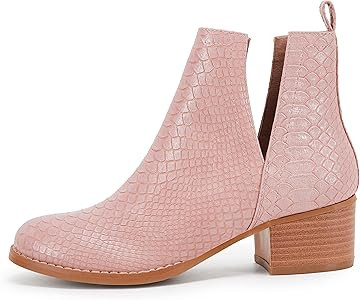 LAICIGO Women's V Cut Ankle Booties Chunky Stacked Heel Closed Toe Perforated Slip on Faux Leathe... | Amazon (US)