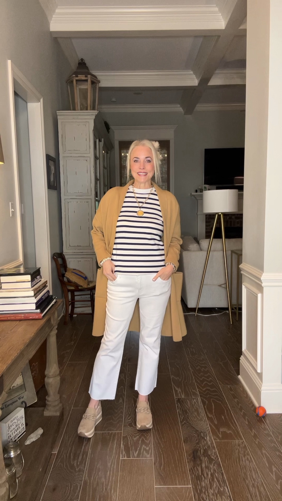 Today’s OOTD is featuring closet staple essentials for any spring wardrobe: 

1) striped top 
2) white jeans
3) neutral cardigan
4) neutral shoes
5) hoop earrings 
6) statement necklace 

These pieces are essential for building every look you will need this spring. Just mix and match them with other items and you will can be confident you look chic and stylish for just about any occasion. 

For this specific look today I chose to combine affordable, budget-friendly items with more moderately priced ones. Each of these closet staples are pieces that would be worth the investment as you will be able to wear them year round. 

As a reminder for reference, I’m 53, 5’8, 140ish lbs, and am wearing a medium in the striped sweater and coatigan and a 6 in the white denim. 

Remember as you begin to build you spring wardrobe to always shop your closet first. Then look for the gaps to fill in where needed. 

My coin necklace and pearl bracelet aren’t linkable here, but I’m happy to send you the link and discount codes. Just comment jewelry for that. 

Tell me, which items you have and which pieces you still need to fill?

#LTKover40 #LTKSeasonal #LTKstyletip