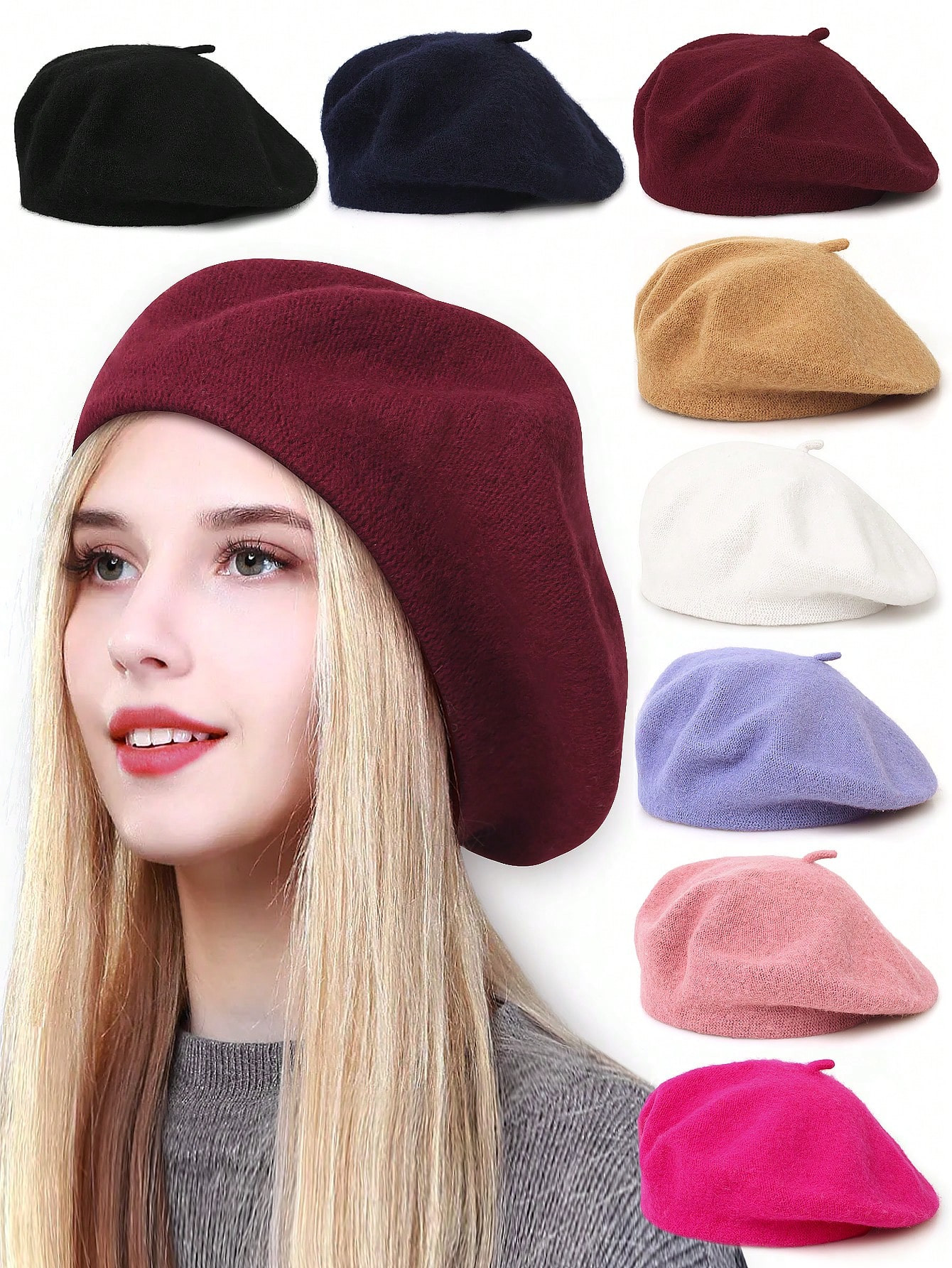 2pcs/1pc Women Solid Color Casual Wool Beret Cap, Versatile Fashion Hat For Daily Wear | SHEIN