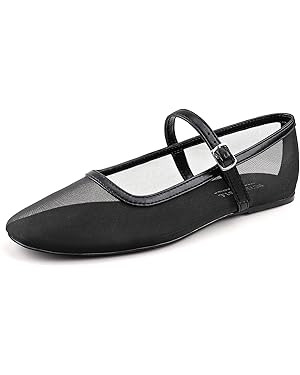 BCTEX COLL Mesh Ballet Flats Mary-Jane Ballerina Flats Square Toe Dressy Casual Shoes with Buckle... | Amazon (US)