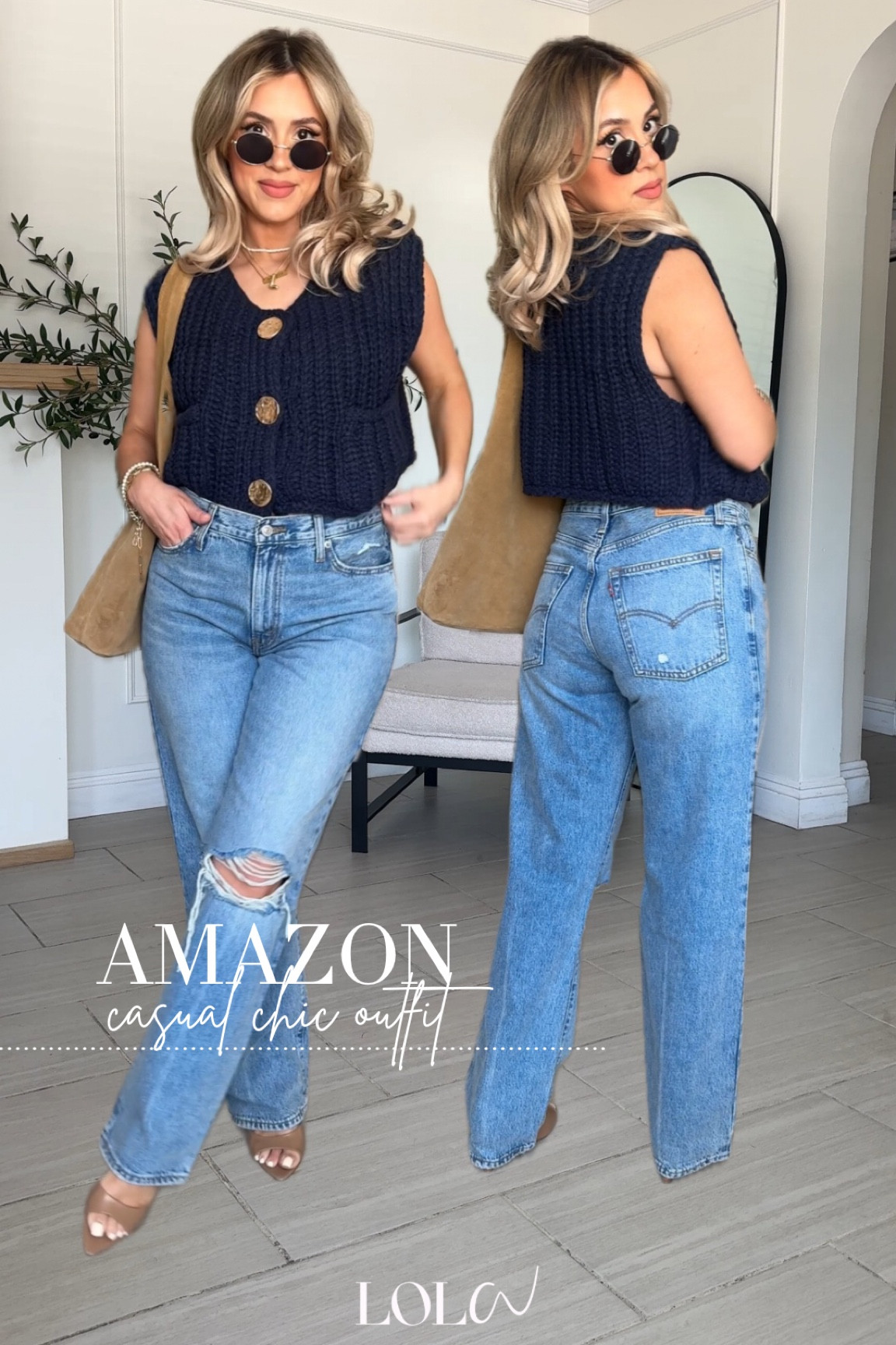 Casual chic mid-summer Amazon outfits 🤗

✔️size 29 in jeans (these are a bit oversized). Once you find your size, they fit amazing. Color NEW BLUEE
✔️Small in knit vest. 
✔️ exact heels are from Mango | linked similar if they're sold out | same from purse from Mango | linked similar from Amazon

#LTKU #LTKFindsUnder50 #LTKStyleTip