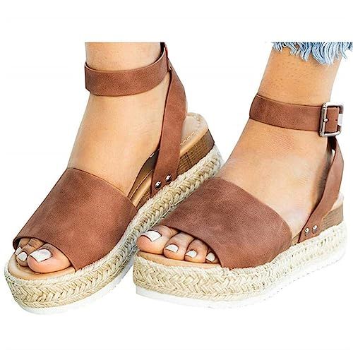Mafulus Womens Espadrilles Platform Sandals Wedge Ankle Strap Studded Open Toe Summer Sandals | Amazon (US)