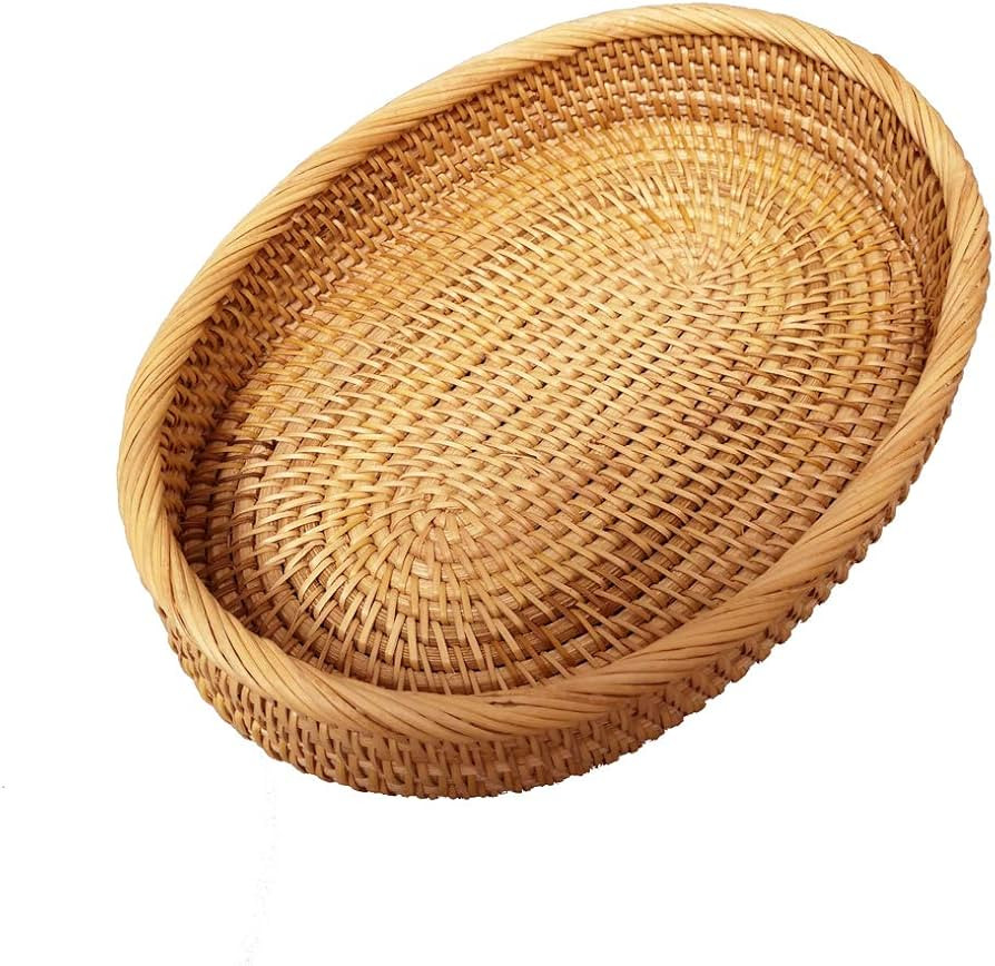 Hand-woven Basket Bowls, Oval Wicker Serving Tray Fruit Bowl, Bread Basket, Food Storage Bowls, R... | Amazon (US)