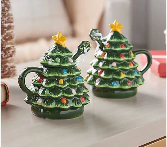 Mr. Christmas Set of 2 16oz Nostalgic Tree Mugs with Lids & Spoons - QVC.com | QVC