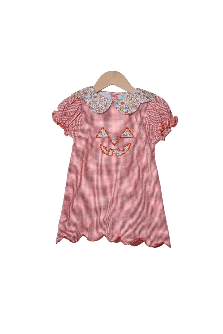 Jack O Lantern Orange Seersucker Dress | The Smocked Flamingo