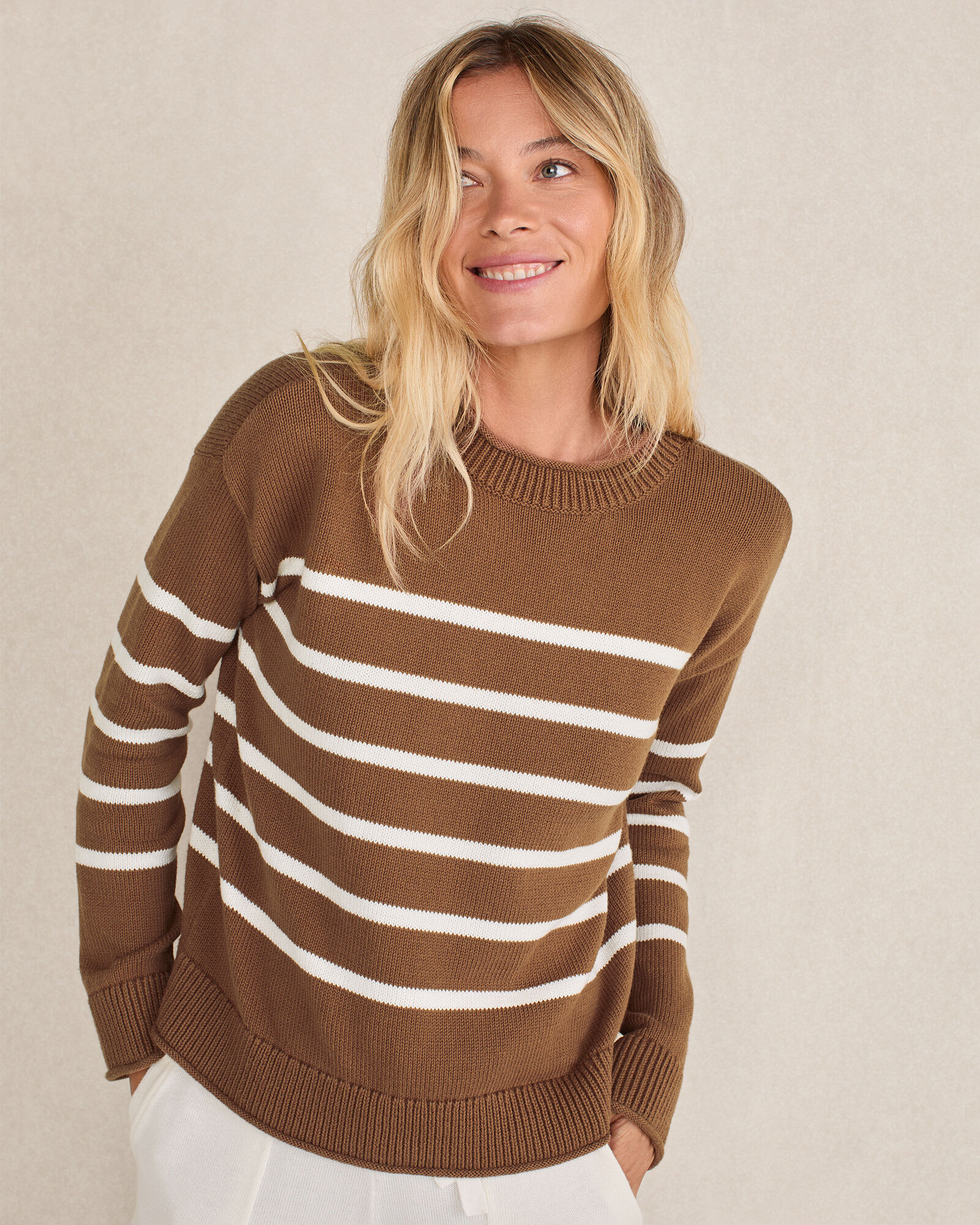 Organic Cotton Stripe Roll Neck Sweater | Haven Well Within