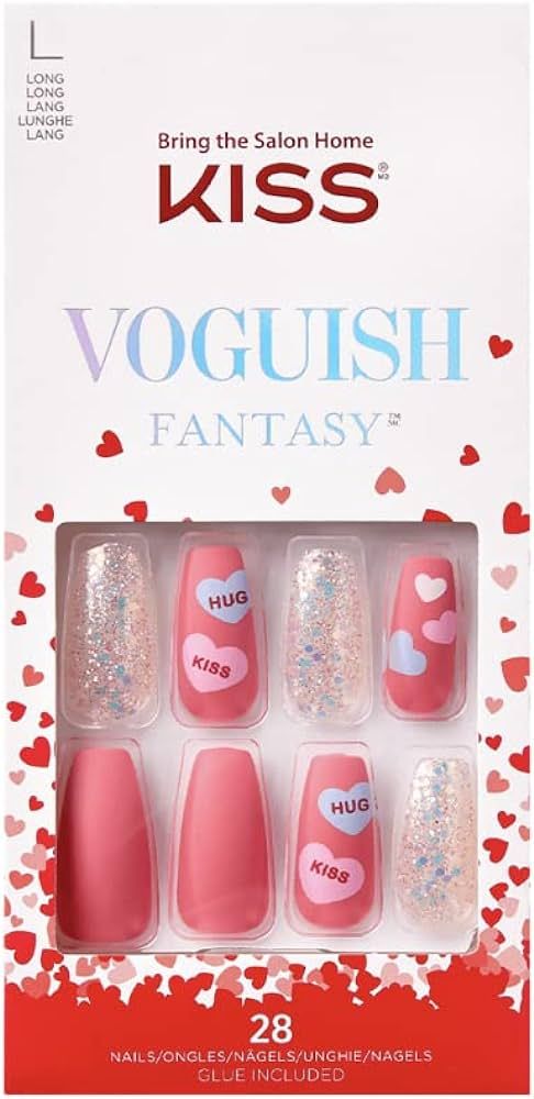 Kiss VOGUISH Fantasy Matte Pink & Glossy Finish (Holographic Glitters) Long Length Nails (Coffin ... | Amazon (US)