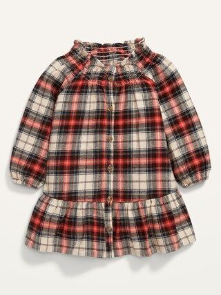Plaid Flannel Smocked-Neck Button-Front Dress for Toddler Girls | Old Navy (US)