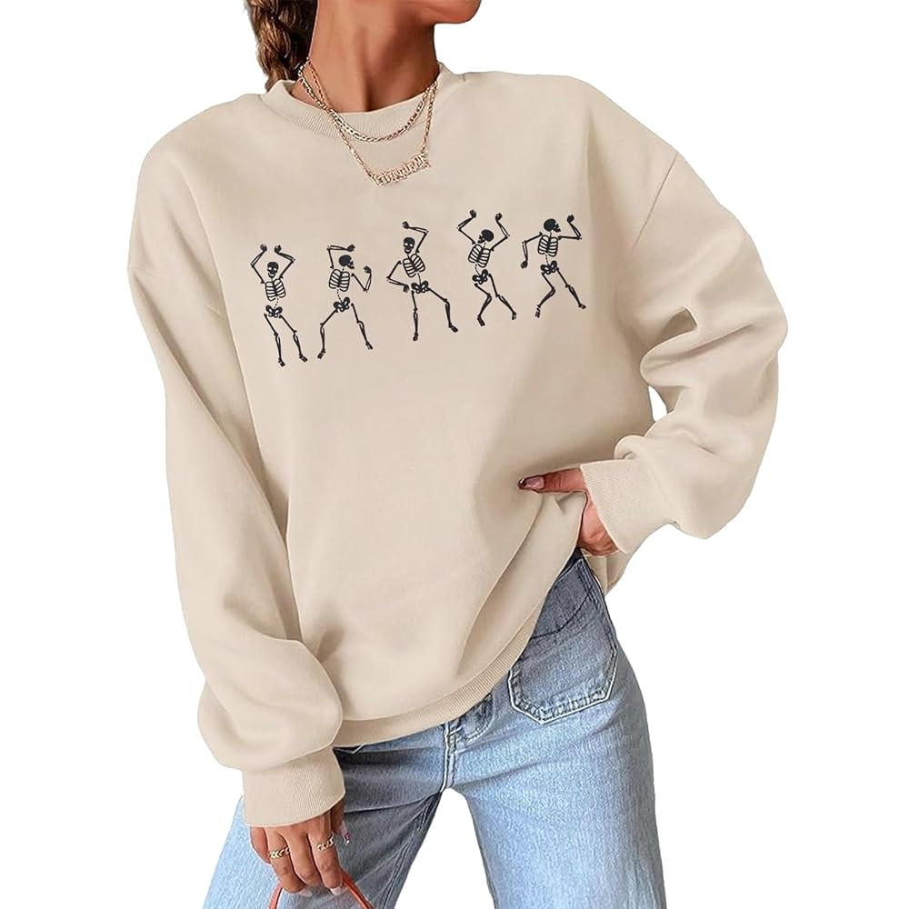 CM C&M WODRO Womens Halloween Dancing Skeleton Sweatshirts Spooky Season Crewneck Shirt Long Slee... | Amazon (US)