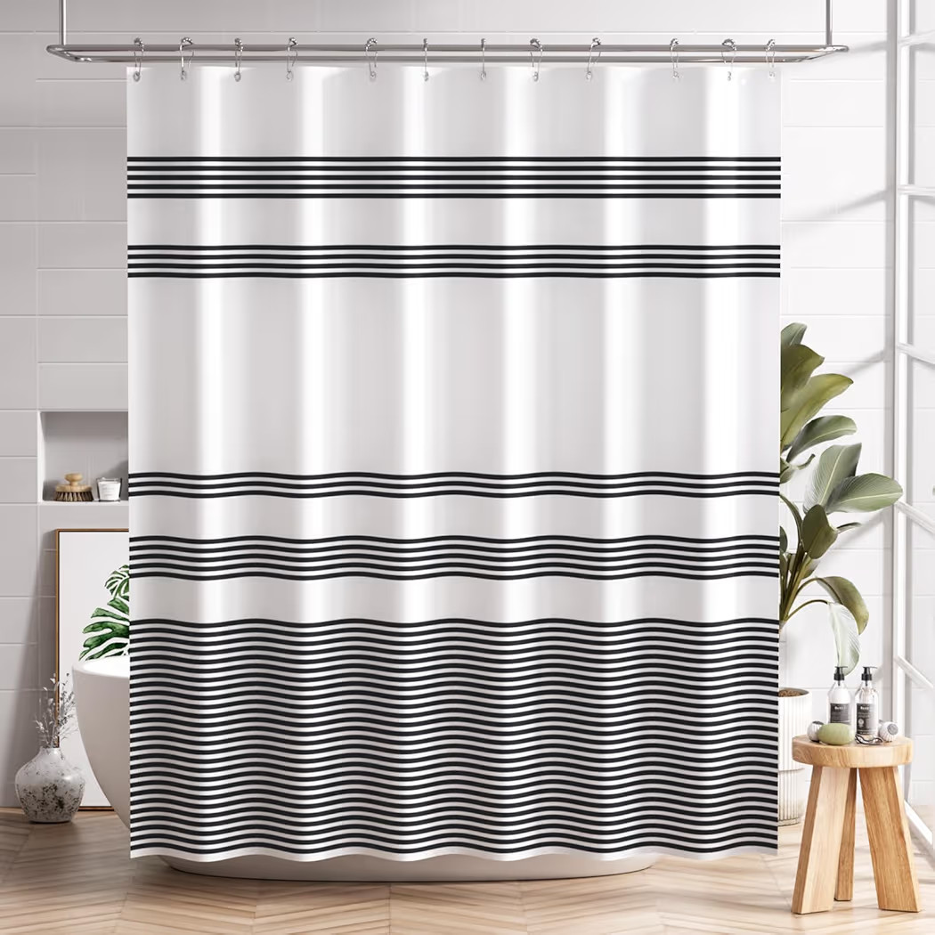 AmazerBath Shower Curtain, Washable Cloth Black Shower Curtain Sets with 12 Shower Curtain Hooks,... | Amazon (US)