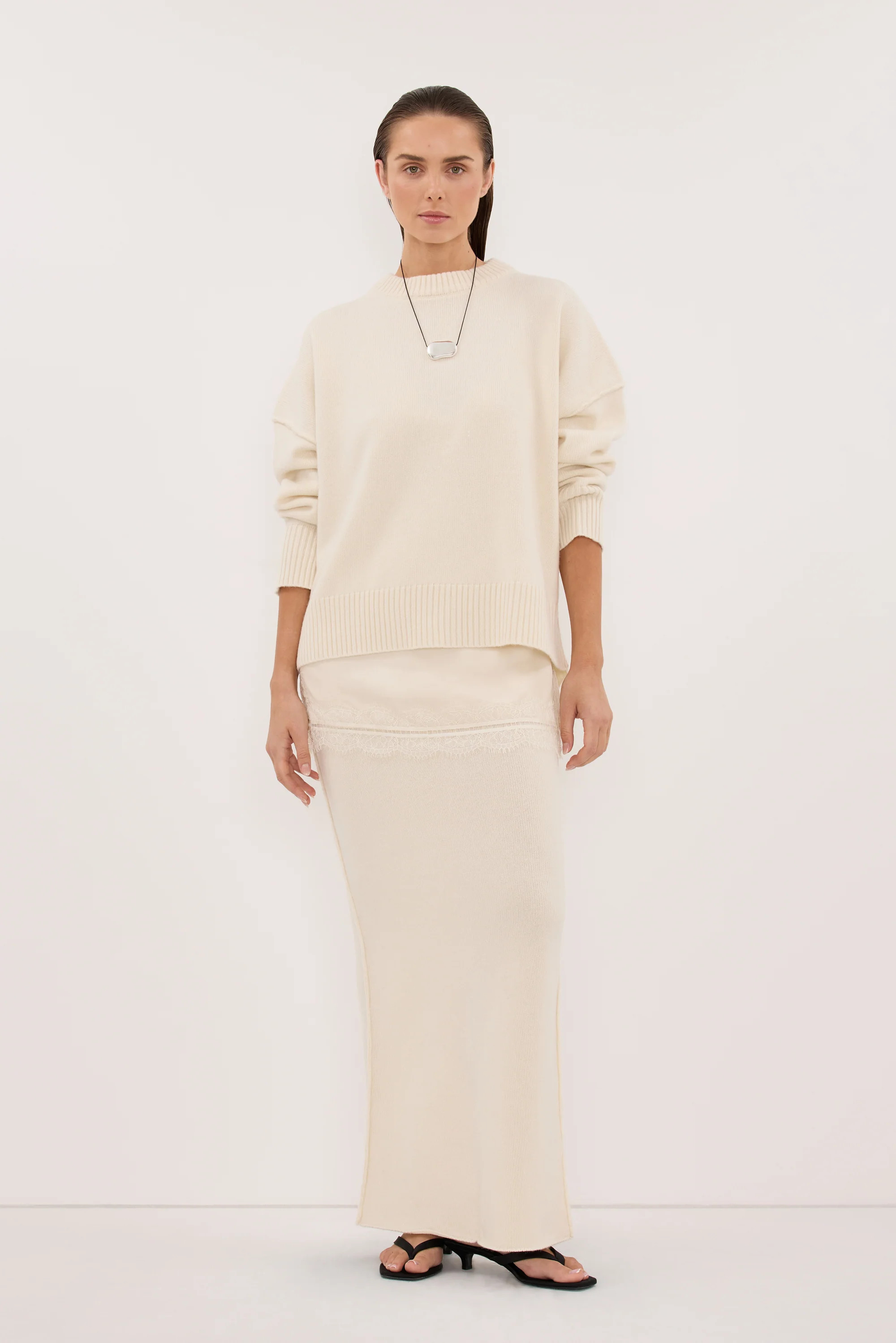 PAIGE CREAM WOOL KNIT MIDI SKIRT | DISSH