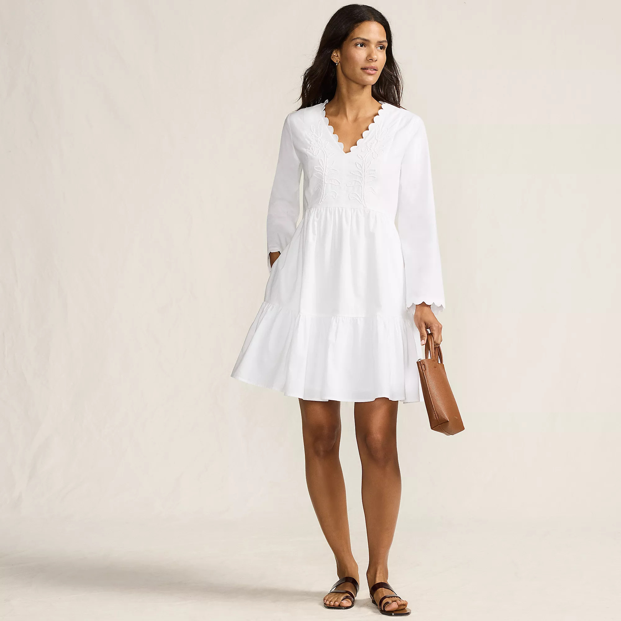 Women's Poplin V Neck Embroidered Dress | Lands' End (US)
