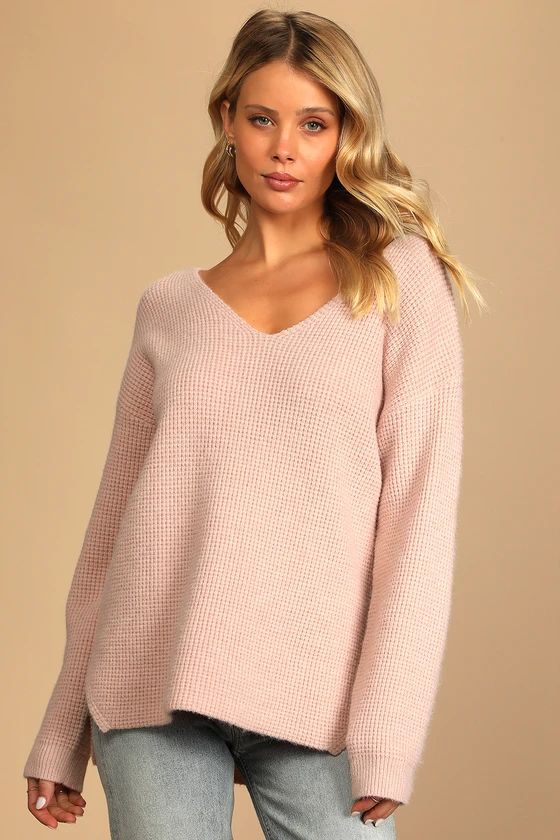 Cuddly Cute Blush Knit V-Neck Sweater | Lulus (US)