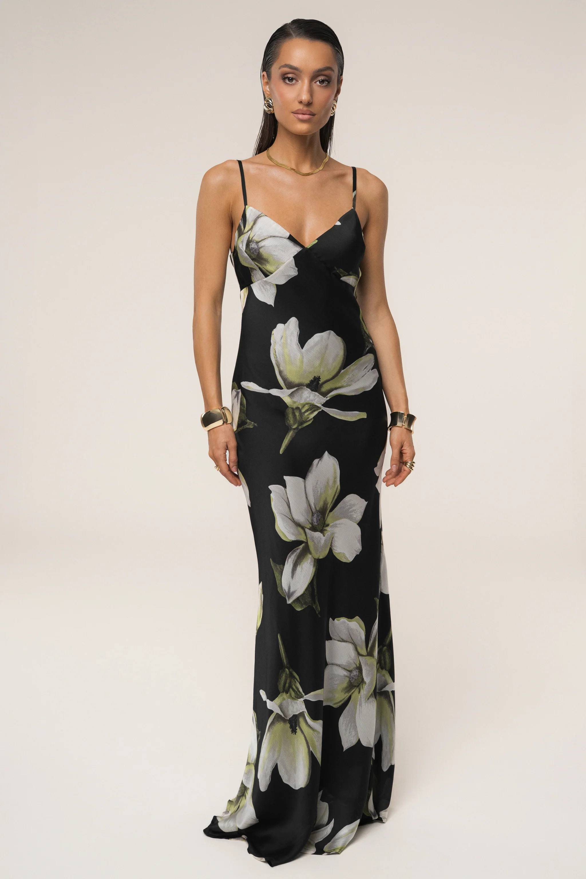 Black Floral Azul Print Maxi Dress | JLUXLABEL