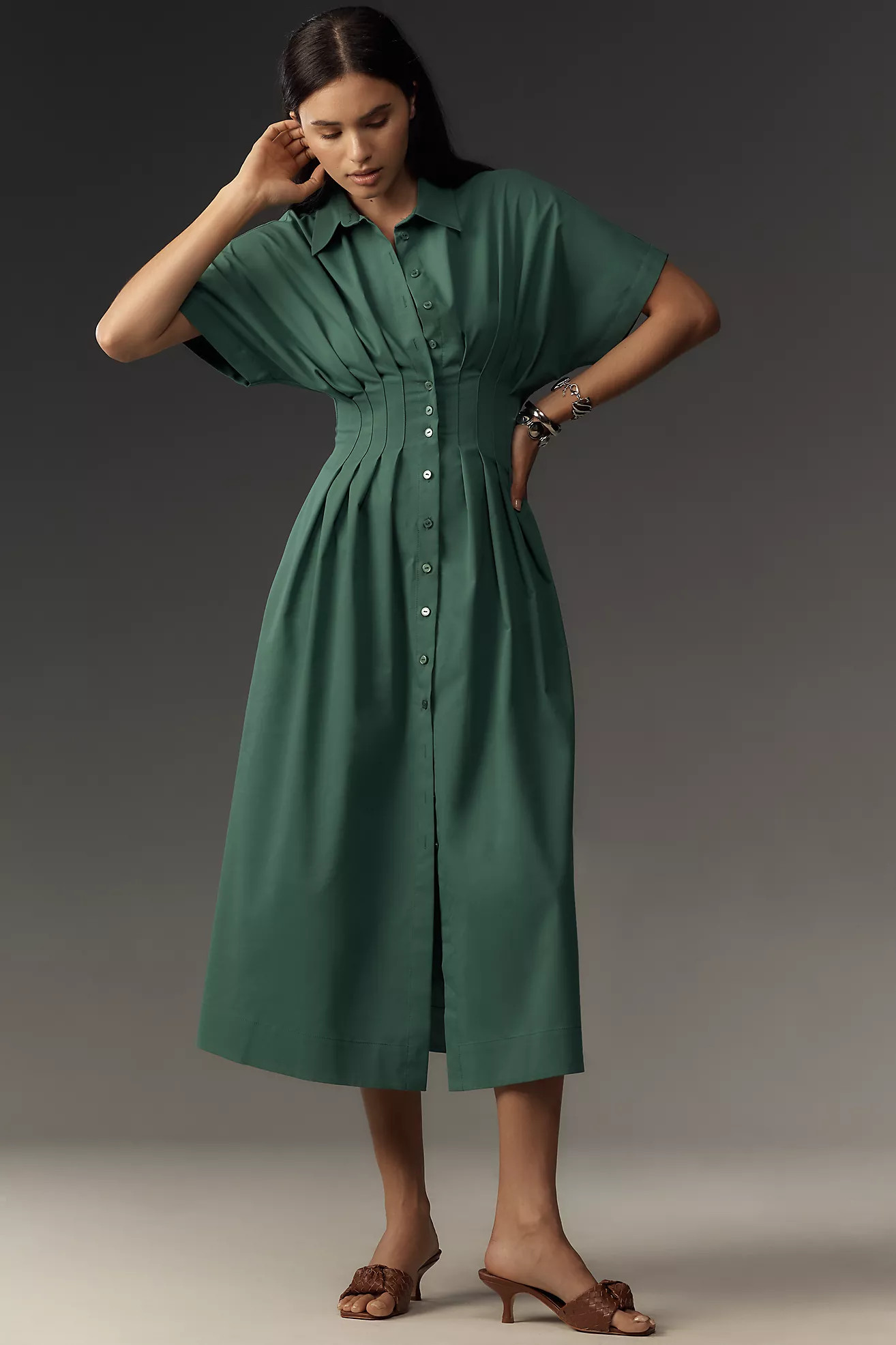 The Tobie Button-Front Pleated Shirt Dress by Exquise | Anthropologie (US)