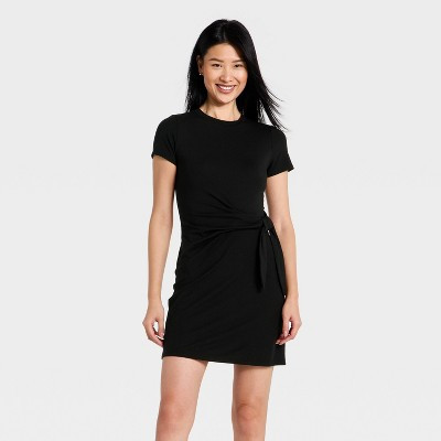 Women's Short Sleeve Tie-Front Knit Midi Dress - A New Day™ Black XL | Target