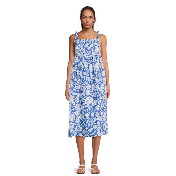 Beachlunchlounge Women's Print Ruched Midi Dress, Sizes S-XXL | Walmart (US)