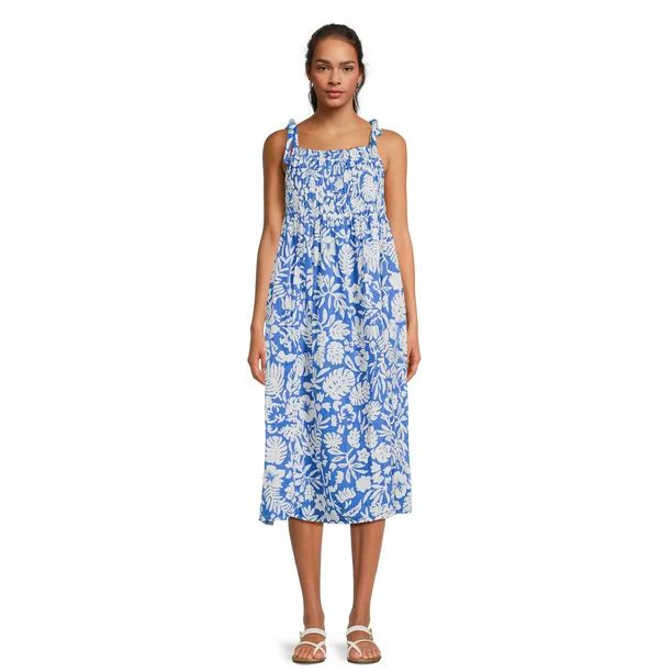 Beachlunchlounge Women's Print Ruched Midi Dress, Sizes S-XXL | Walmart (US)