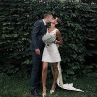 Short Wedding Dress Simple Wedding Modest Civil Ceremony Tea Length Dress Soft Satin A-Line Bridal R | Etsy (US)