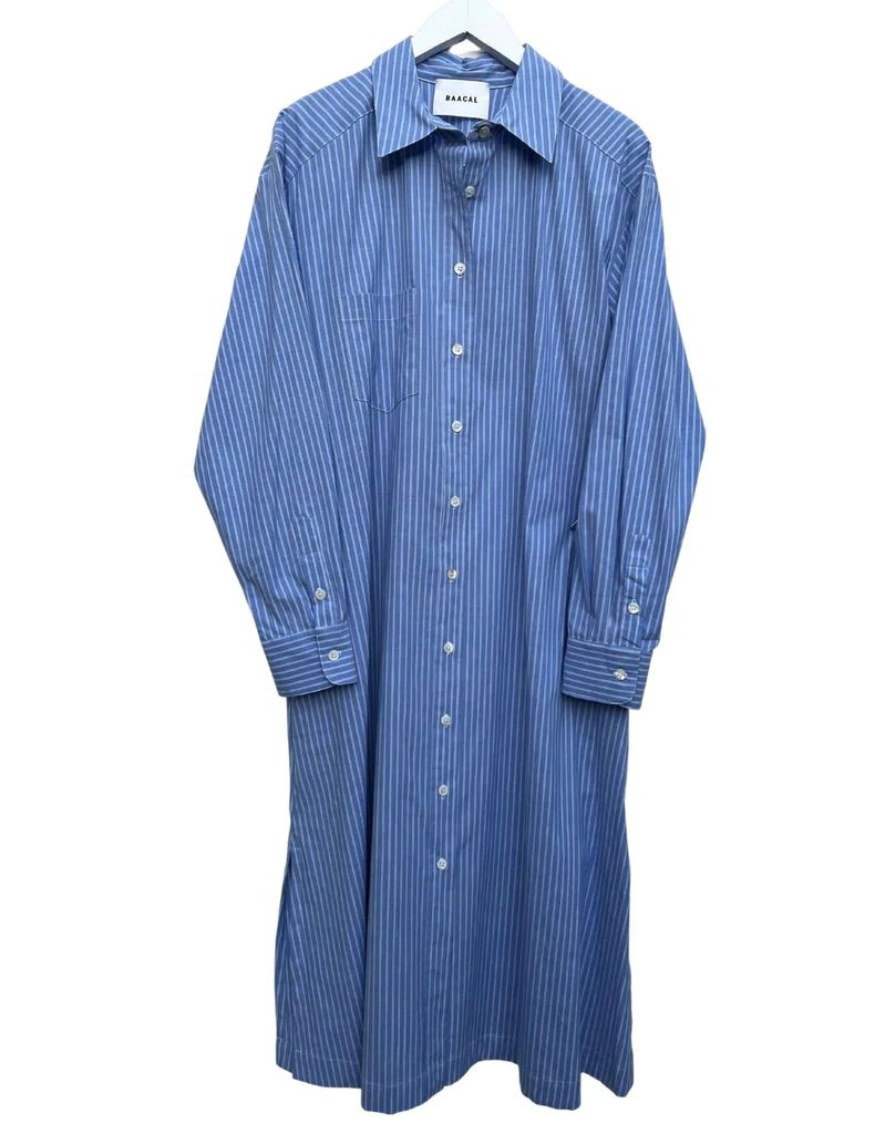 French Blue Double Pinstripe Cotton Shirtdress | BAACAL Limited, LLC