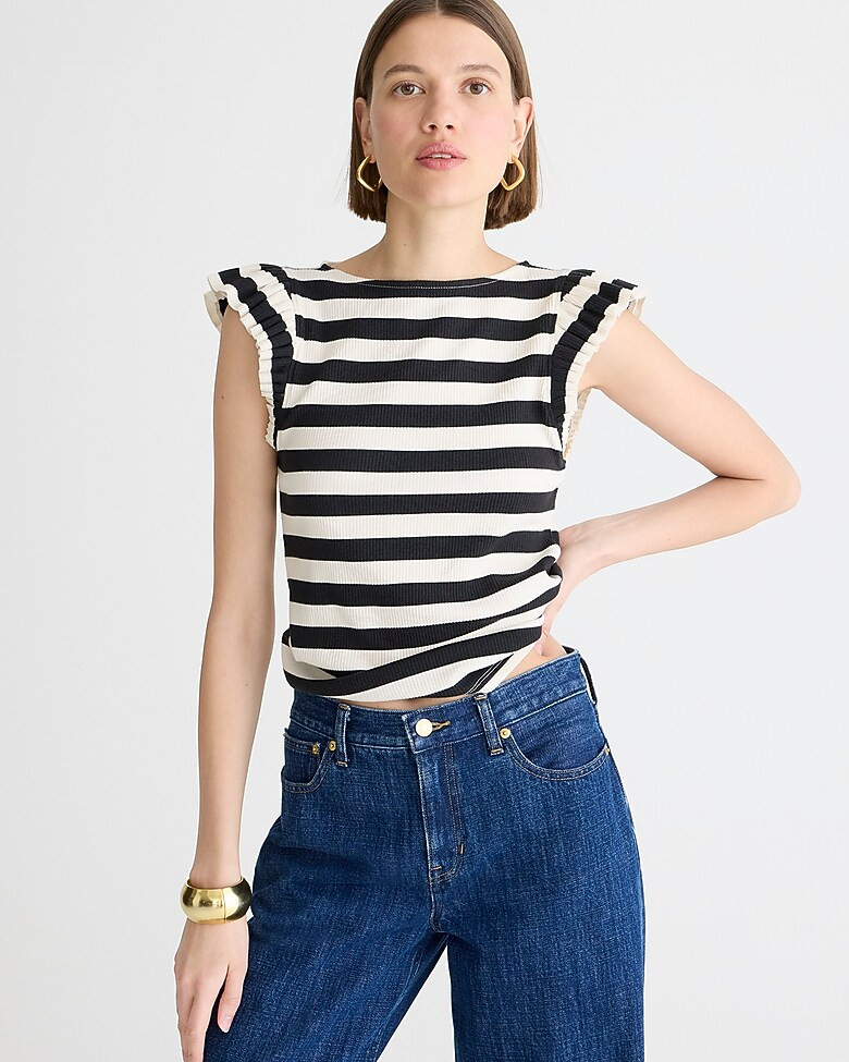 Vintage rib ruffle boatneck tank top in stripe | J. Crew US