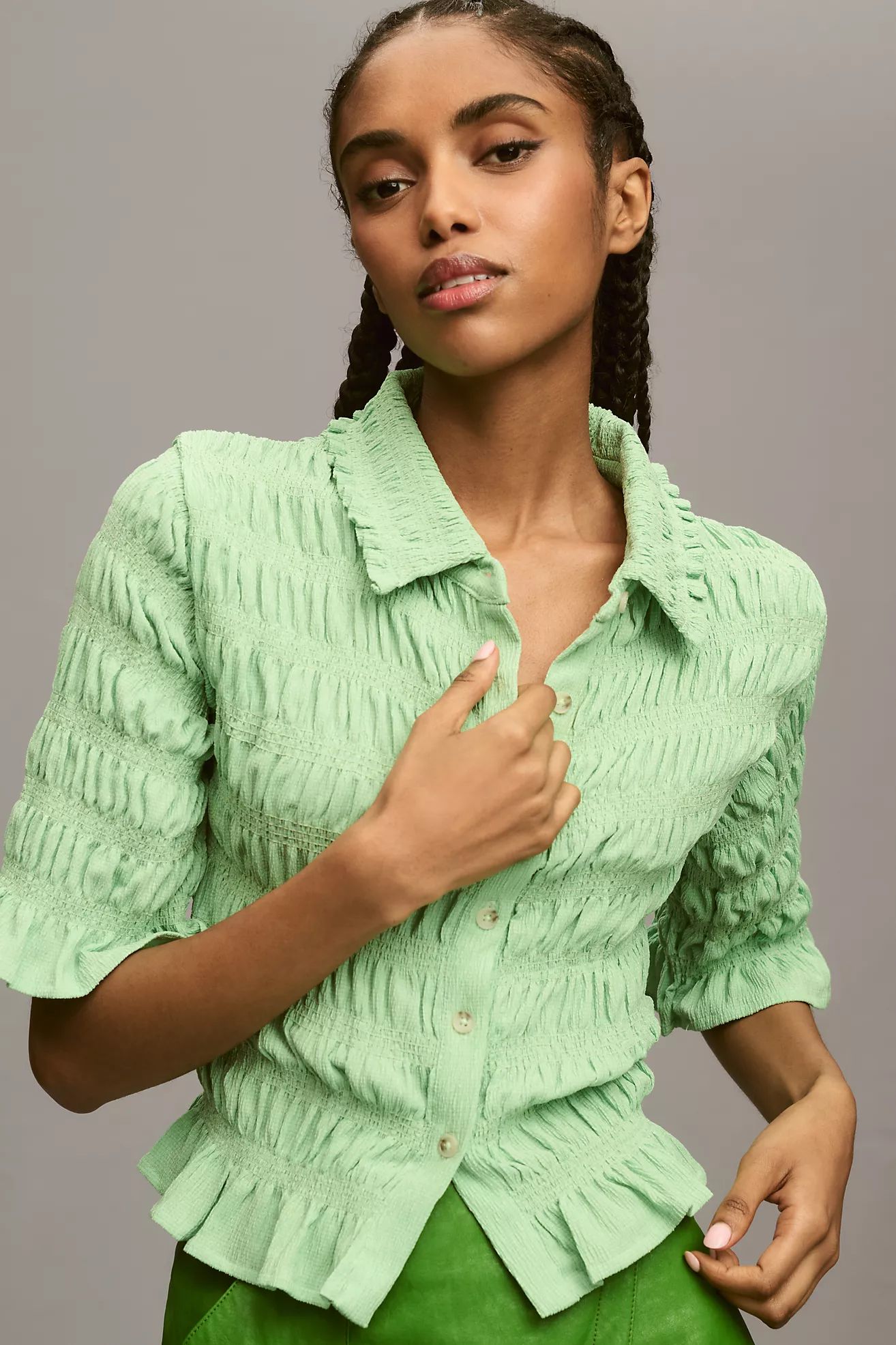 Maeve Ruffle Button-Front Top | Anthropologie (US)