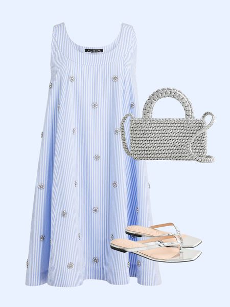 Love blue and white striped embellished dress J.Crew outfit 

#LTKitbag #LTKshoecrush #LTKstyletip