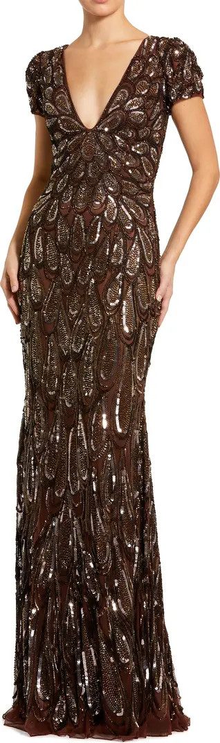 Flutter Sleeve Faux Wrap V-Neck Embellished Tea Length Dress | Nordstrom