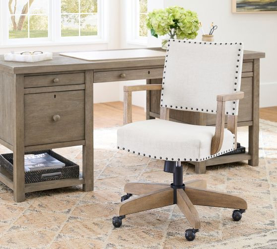 Manchester Upholstered Swivel Desk Chair | Pottery Barn (US)