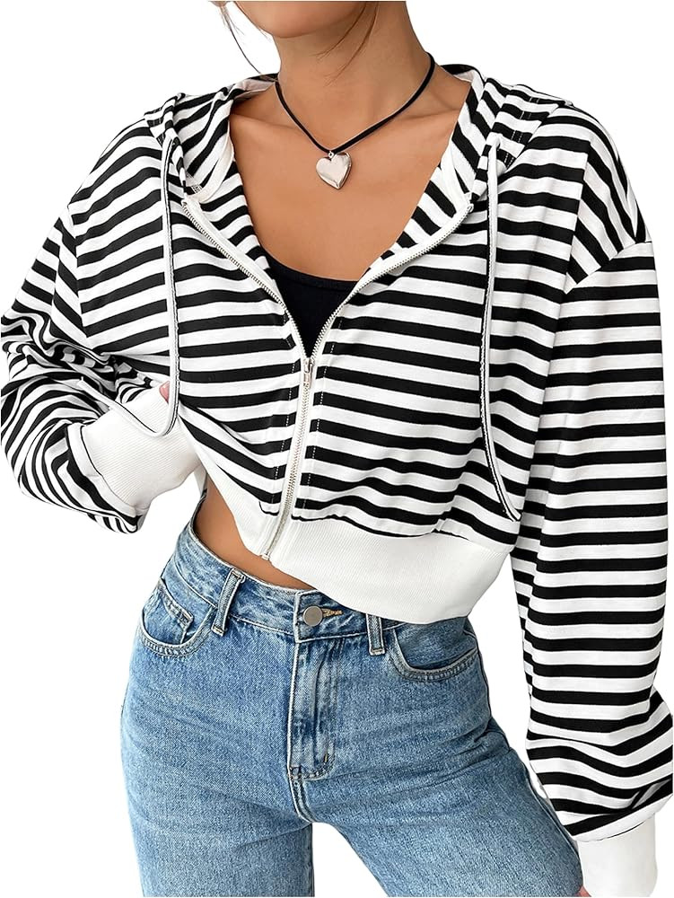 Floerns Women's Casual Long Sleeve Zip Up Cropped Hoodie Sweatshirts | Amazon (US)