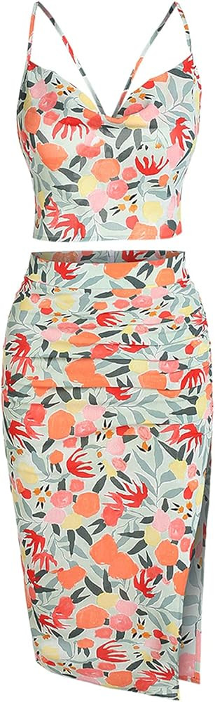 ZAFUL Women's Sexy Bodycon Party Dress Outfits Spaghetti Strap V-Neck Halter Crop Tank Top Midi S... | Amazon (US)