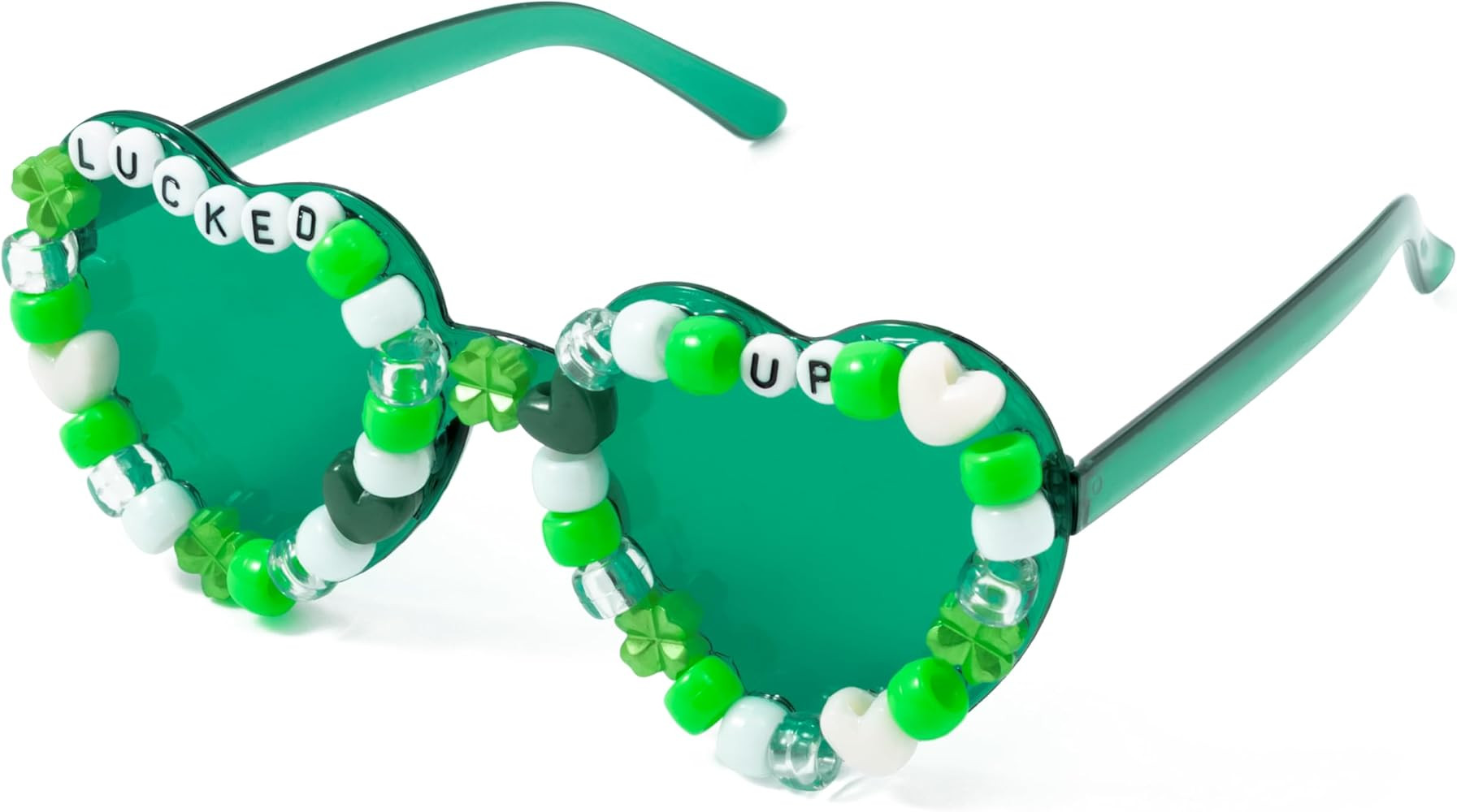 PANTIDE St. Patrick's Day Lucked Up Sunglasses - Green Shamrock Irish Clover Beads Heart Shaped S... | Amazon (US)