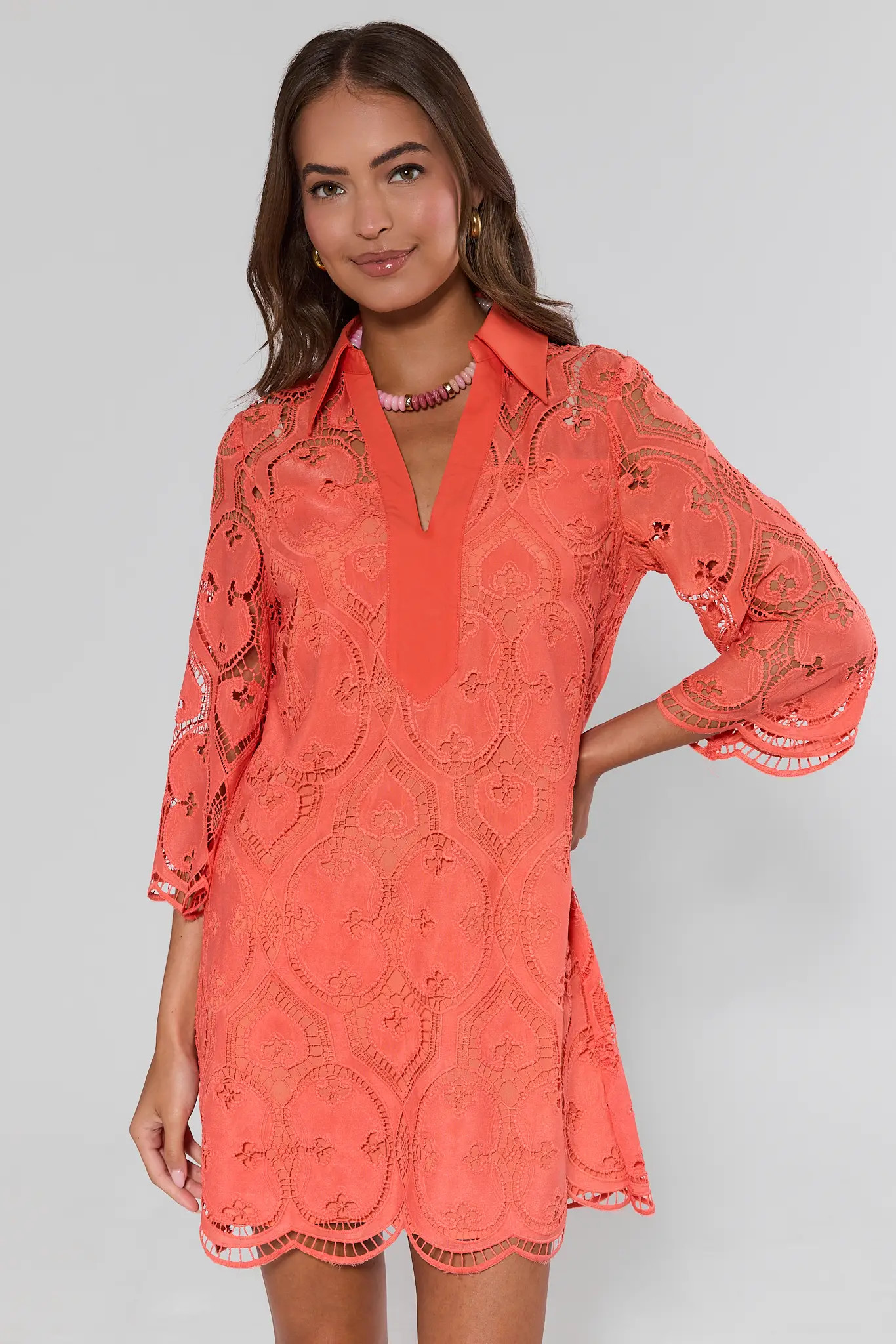 Perry Guava Lace Overlay Short Dress | Avara
