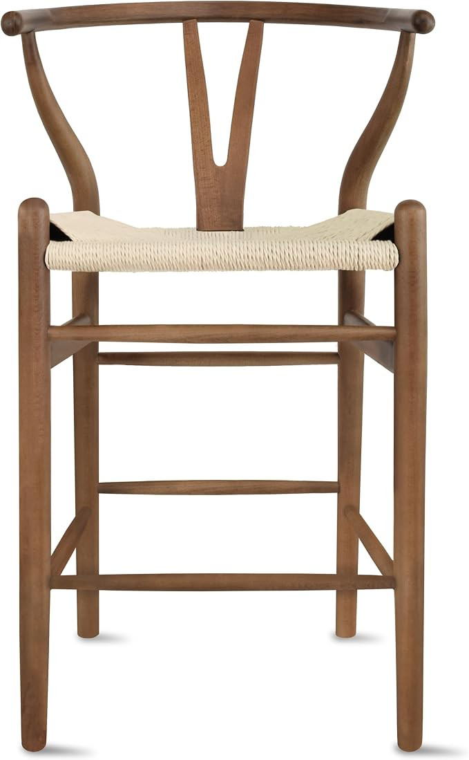 2xhome Farmhouse Style Wishbone Counter Height Bar Stool with Back Dark Light Woven Seat Black Wo... | Amazon (US)