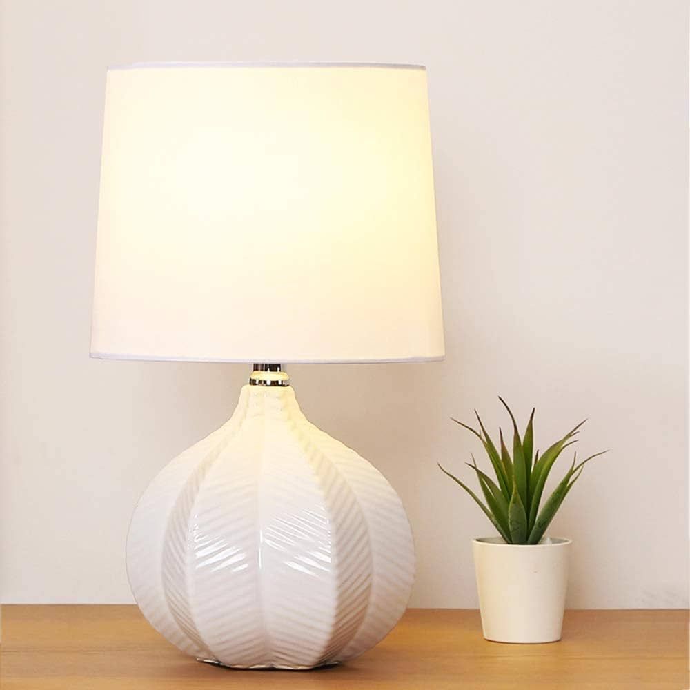 SOTTAE Modern Small Ceramic Milk White Bedside Table Lamp, Cute Contemporary Accent Glossy Desk L... | Amazon (US)