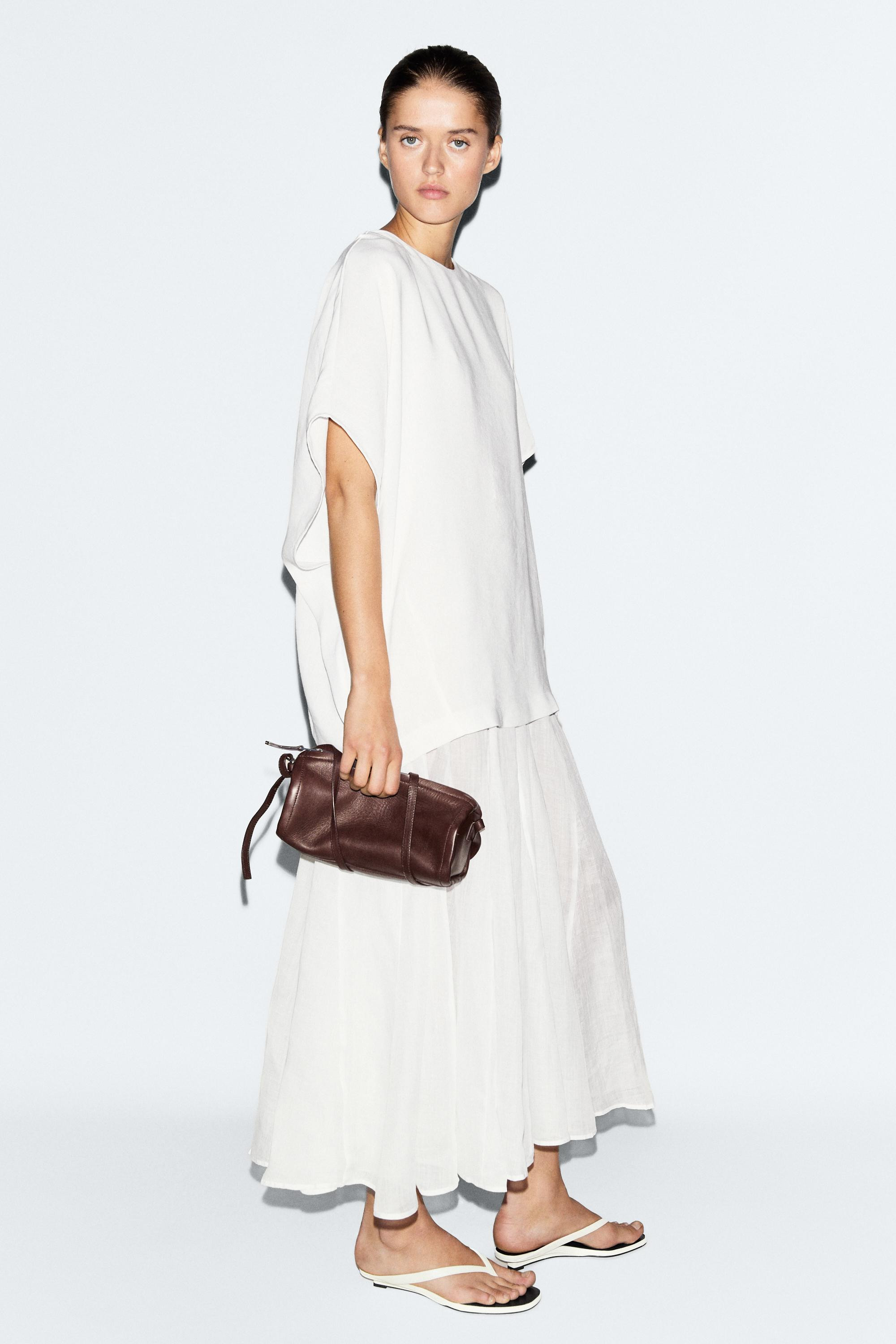 Combined linen-blend dress | Massimo Dutti US