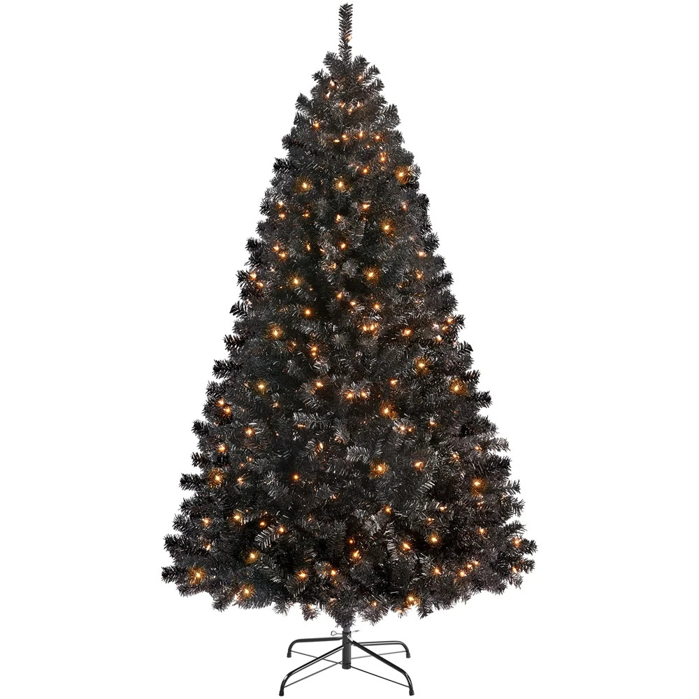 Easyfashion Clear Prelit 300 Incandescent Black Prelit Spruce Foldable Artificial Christmas Tree,... | Walmart (US)