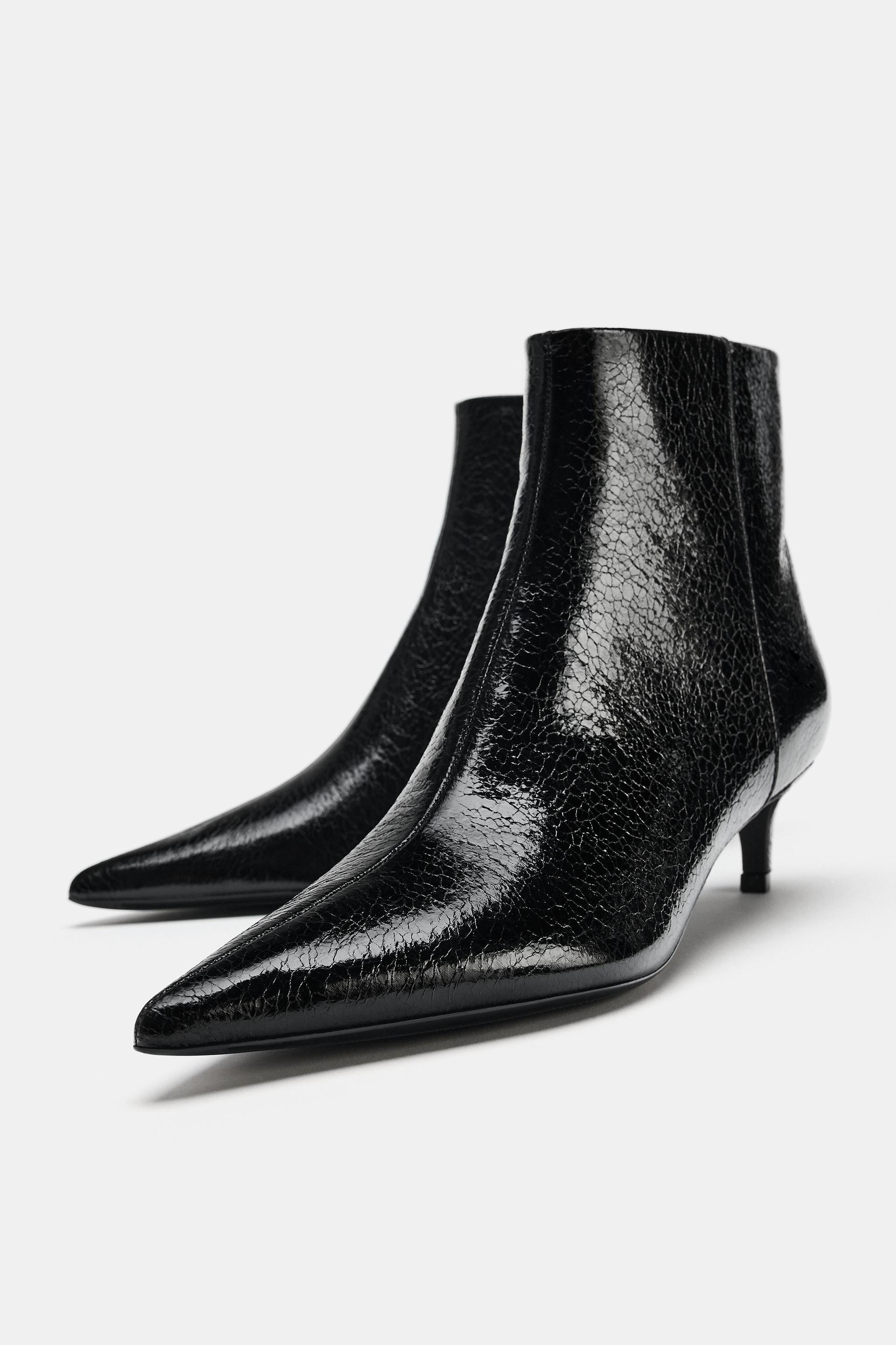 CRACKLED-EFFECT KITTEN-HEEL ANKLE BOOTS | Zara Canada