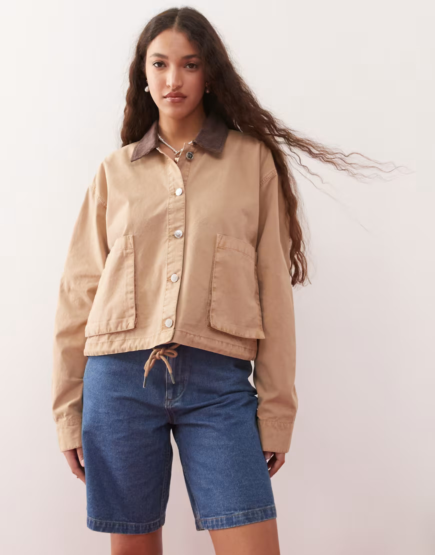 Miss Selfridge barn jacket in tan-Brown | ASOS (Global)