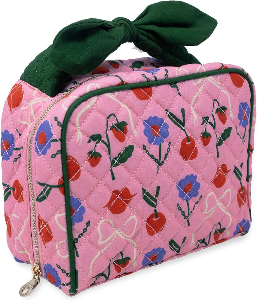 ban.do Getaway Quilted Toiletry Bag with Bow Handle, Cherry Lips | Amazon (US)