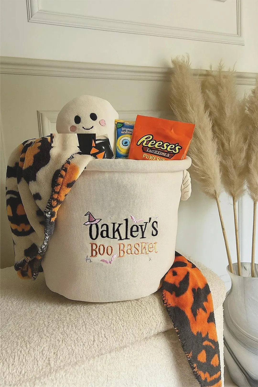 Embroidered Boo Basket. Personalised Hamper Halloween Candy Tote Customised Gift Bag Trick or Tri... | Etsy (US)