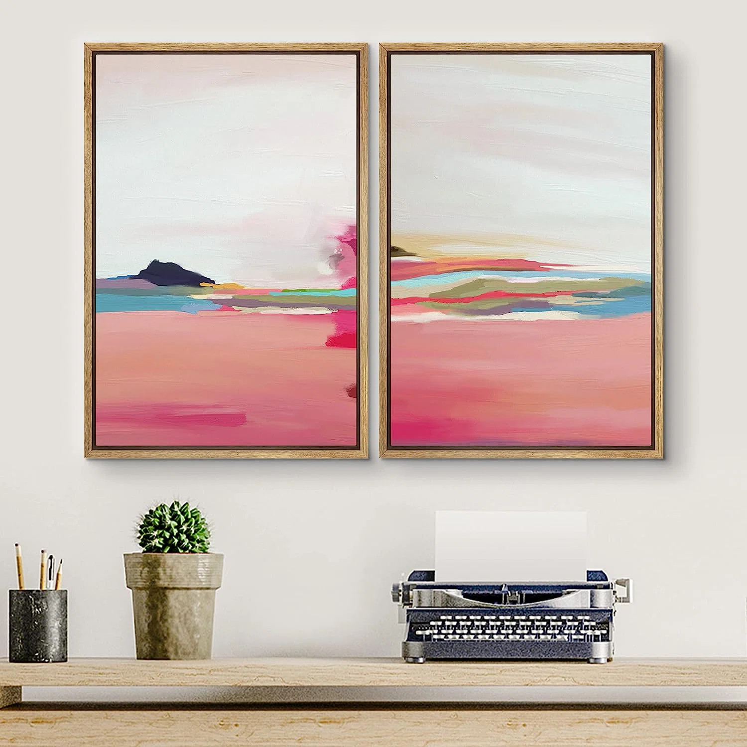 Colorful Brushstrokes "Pink Red Pastel Abstract Landscape Modern Framed Canvas Print Wall Art Wor... | Wayfair North America