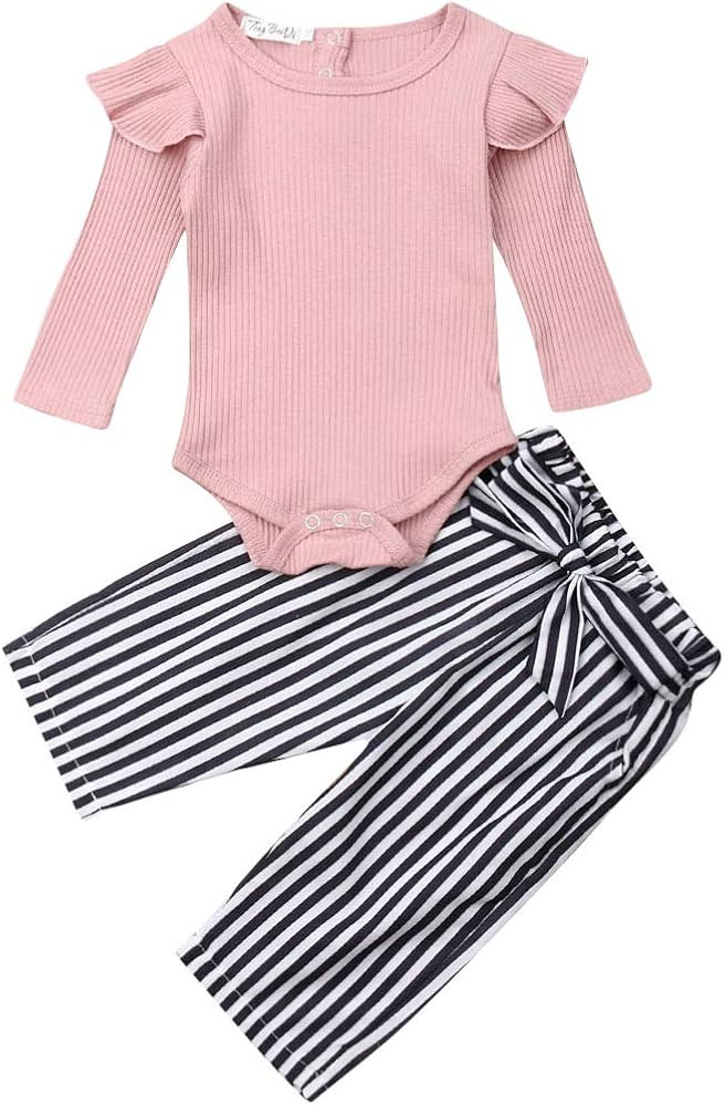 Newborn Baby Girl Clothes Ruffle Sleeve Top Long Pants Infant Outfits Suit Play Wear Sunsuit Cute | Amazon (US)
