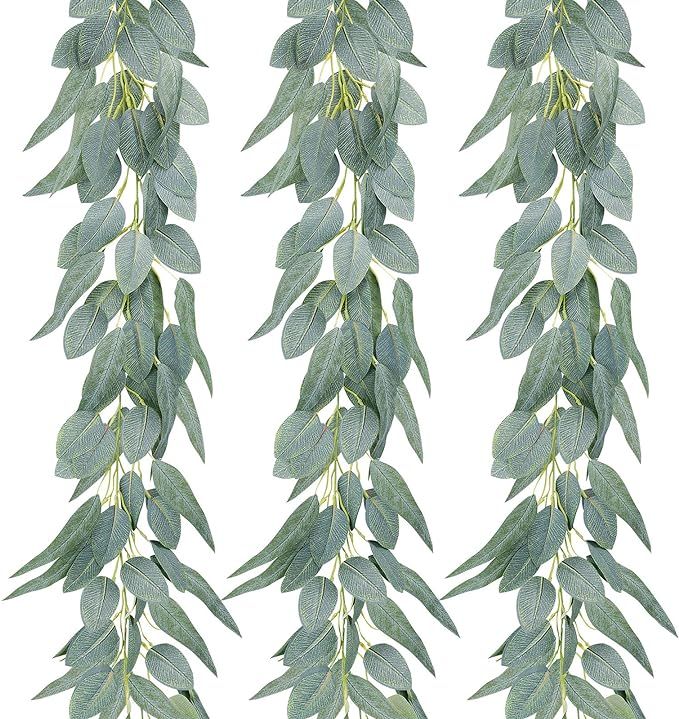 Amazon.com: Ageomet 3pcs 6.6 Feet Eucalyptus Garland, Artificial Eucalyptus Vines Faux Hanging Ga... | Amazon (US)