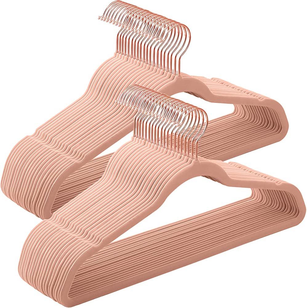 SONGMICS Velvet Hangers, Non-Slip Hanger, Rose Gold Color Swivel Hook, 50-Pack, Pink UCRF026P02 | Amazon (CA)