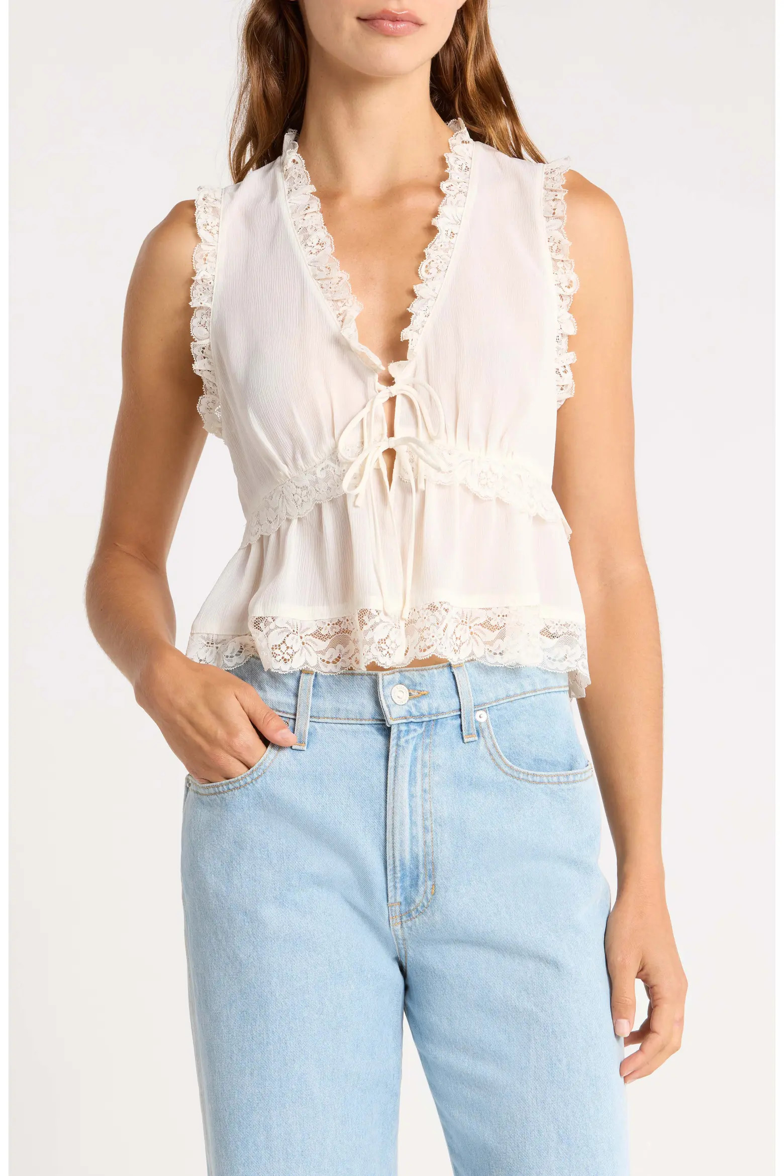 Norah Lace Trim Tie Front Top (Women) | Nordstrom | Nordstrom